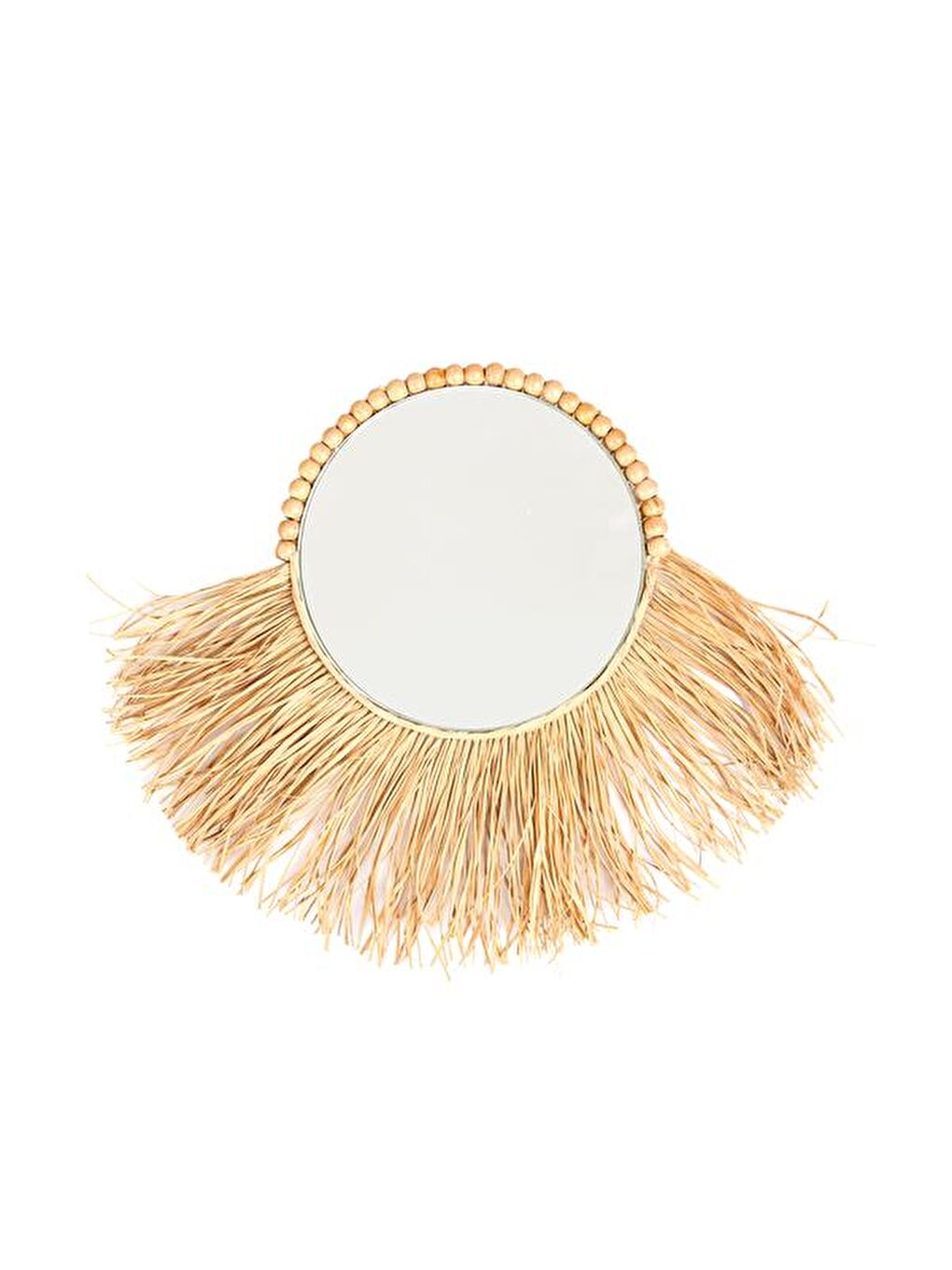 Bej Rattan Aynalı Dekoratif Duvar Süsü-1