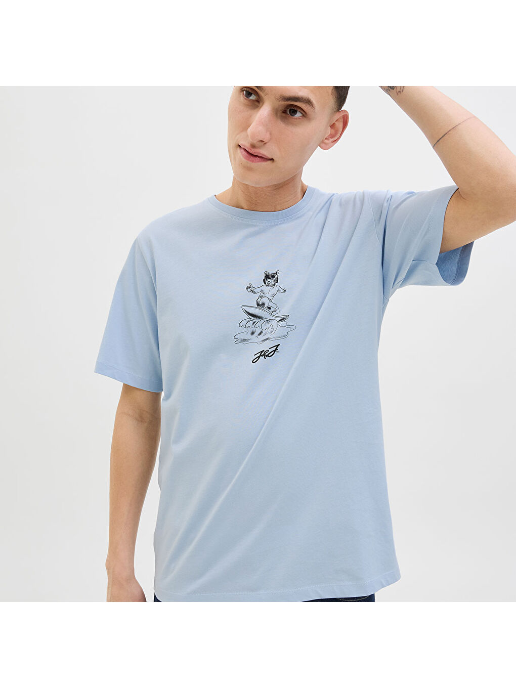 Relax Erkek Mavi Bisiklet Yaka Tişört-3