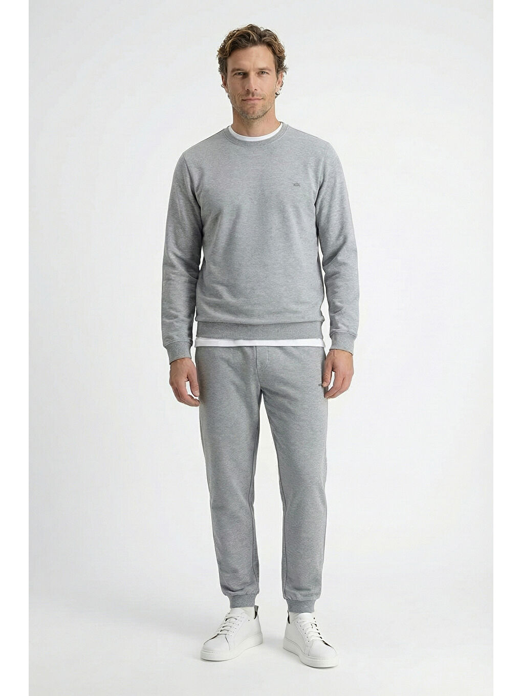 Gri Bisiklet Yaka Regular Fit Pamuklu Basic Sweatshirt-3