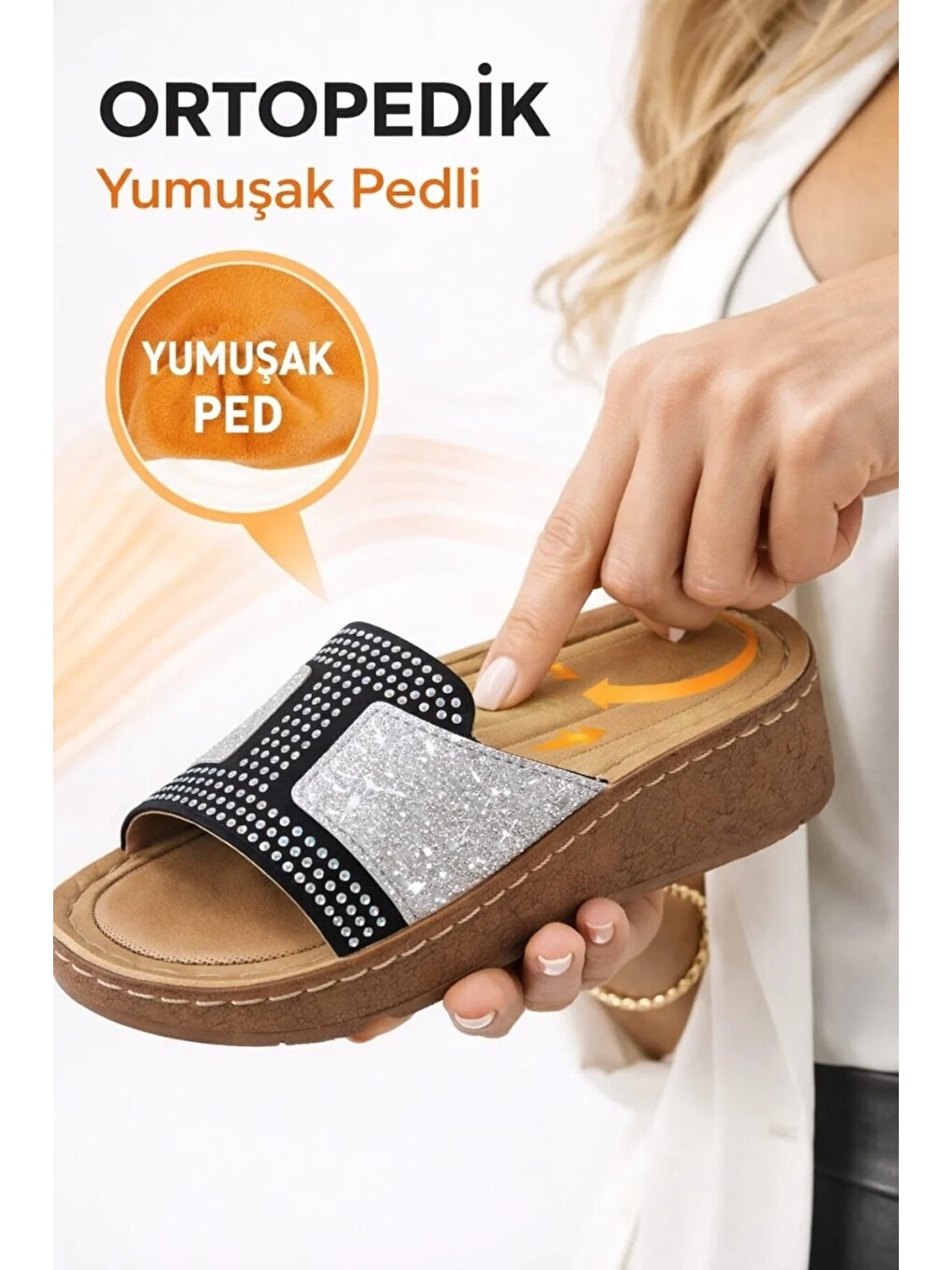 Gri Taşlı Yumuşak Hafif Taban Önü Açık Günlük Anne Kadın Terlik-2