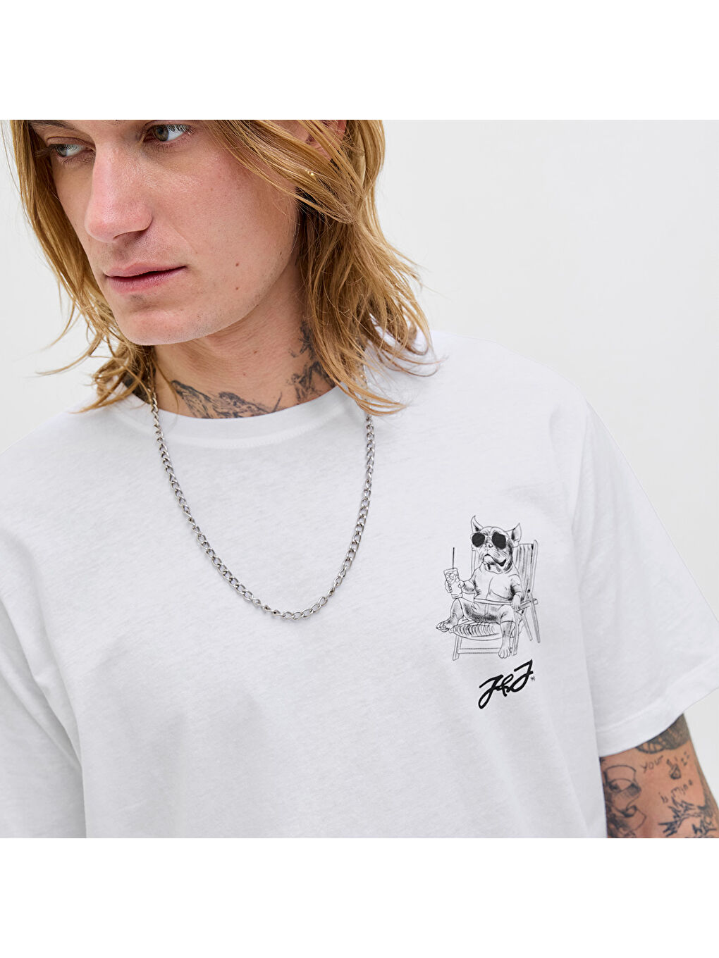 Relax Erkek Beyaz Bisiklet Yaka Tişört-3