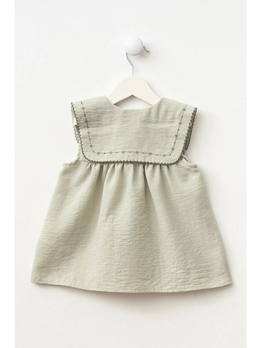 Yeşil Kız Çocuk Pamuklu Nakışlı Çantalı Elbise-3