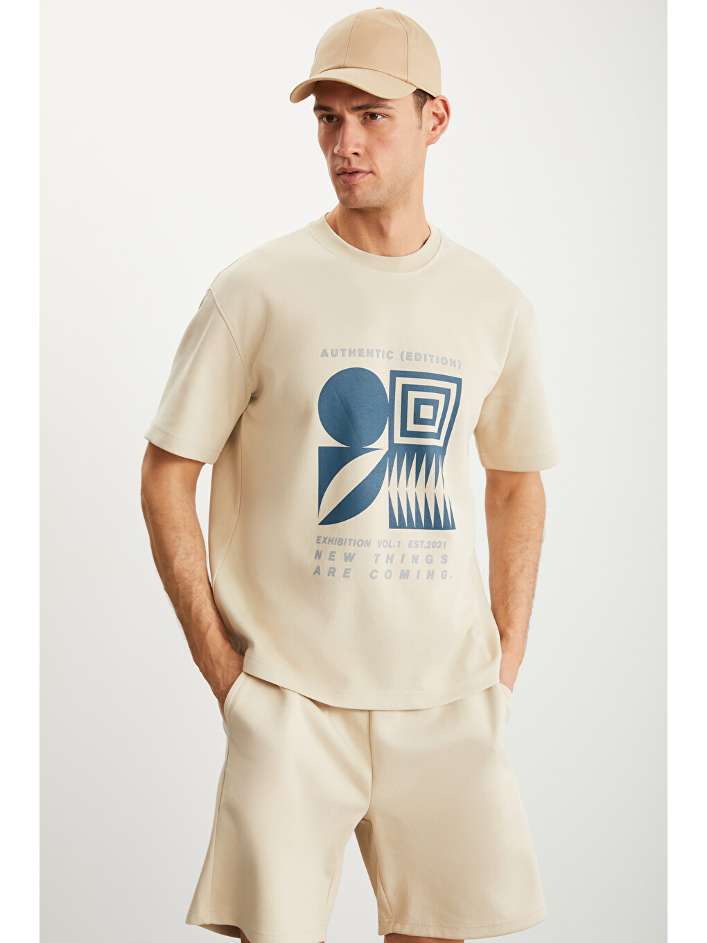 Ramadanp008 Erkek 75% Pamuk 25% Polyester Baskılı Bej T-shirt-1