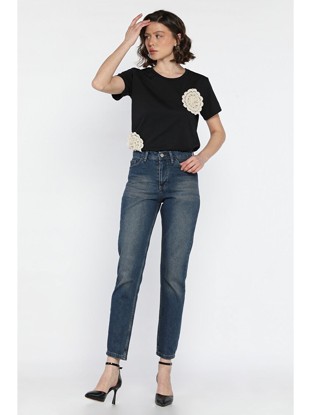 Kahverengi Kadın Yüksek Bel Mom Jean Pantolon-1