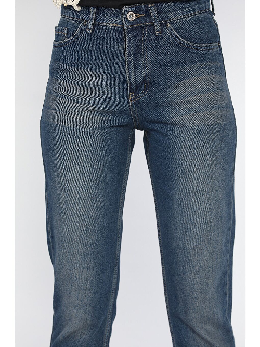 Kahverengi Kadın Yüksek Bel Mom Jean Pantolon-3