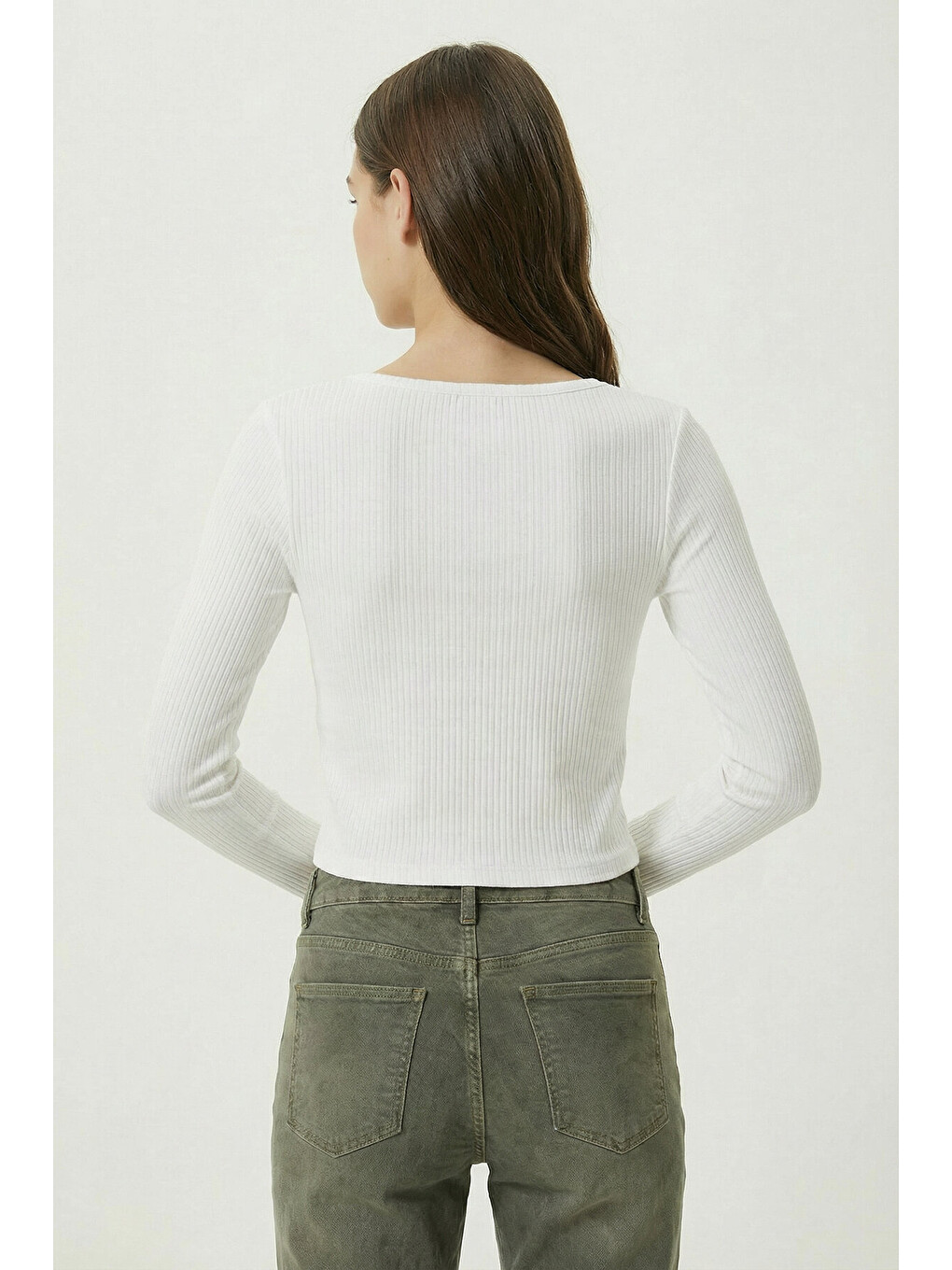 Ekru Biye Detaylı Crop Fitilli Örme Bluz EKRU LZE0008-3