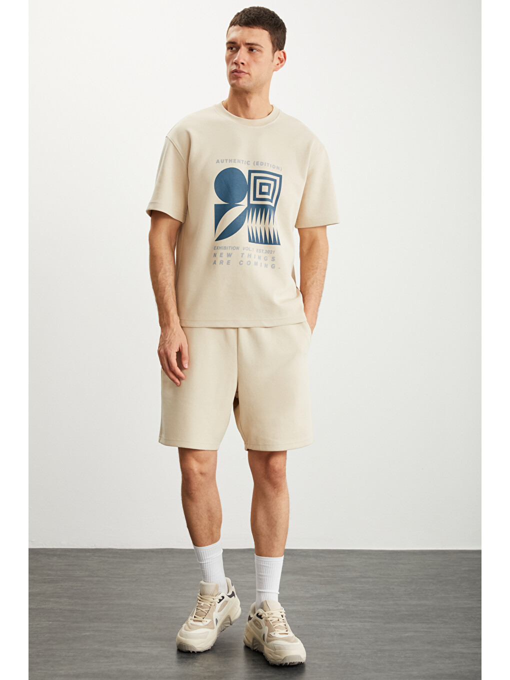 Ramadanp008 Erkek 75% Pamuk 25% Polyester Baskılı Bej T-shirt-3