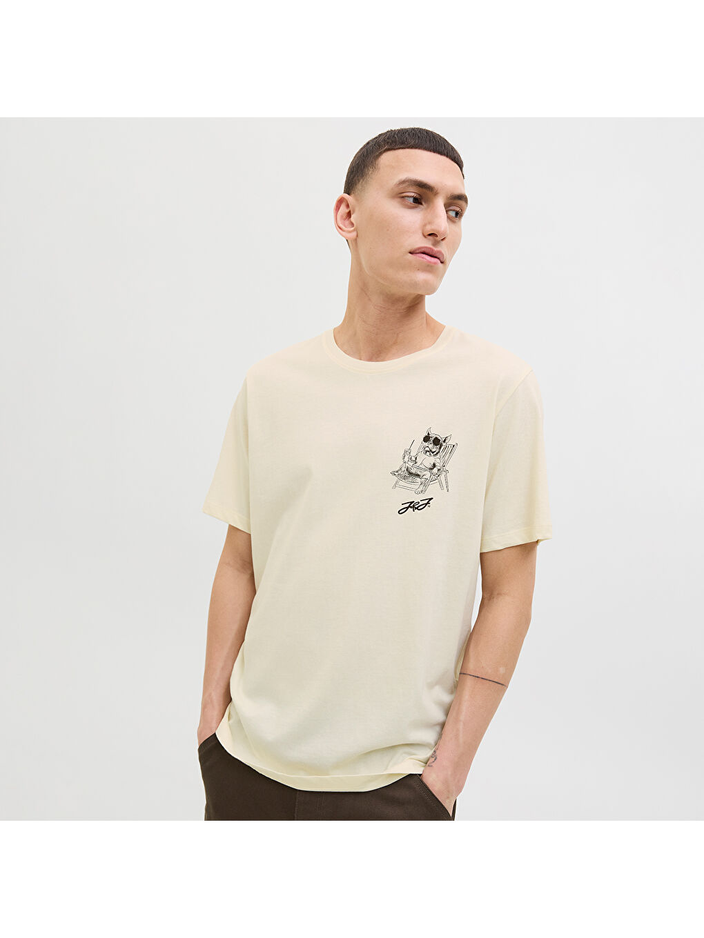 Relax Erkek Ekru Bisiklet Yaka Tişört-1