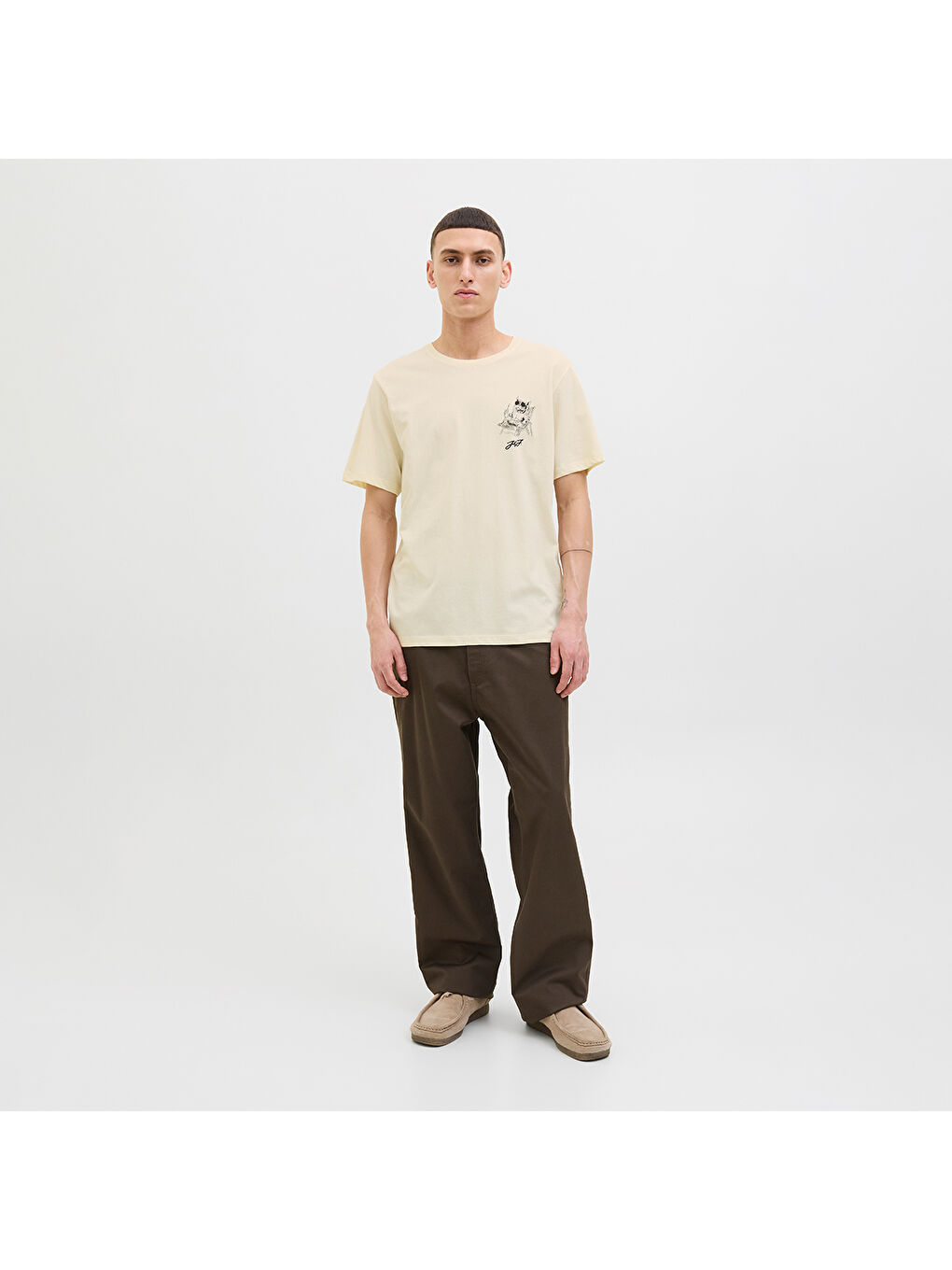 Relax Erkek Ekru Bisiklet Yaka Tişört-2