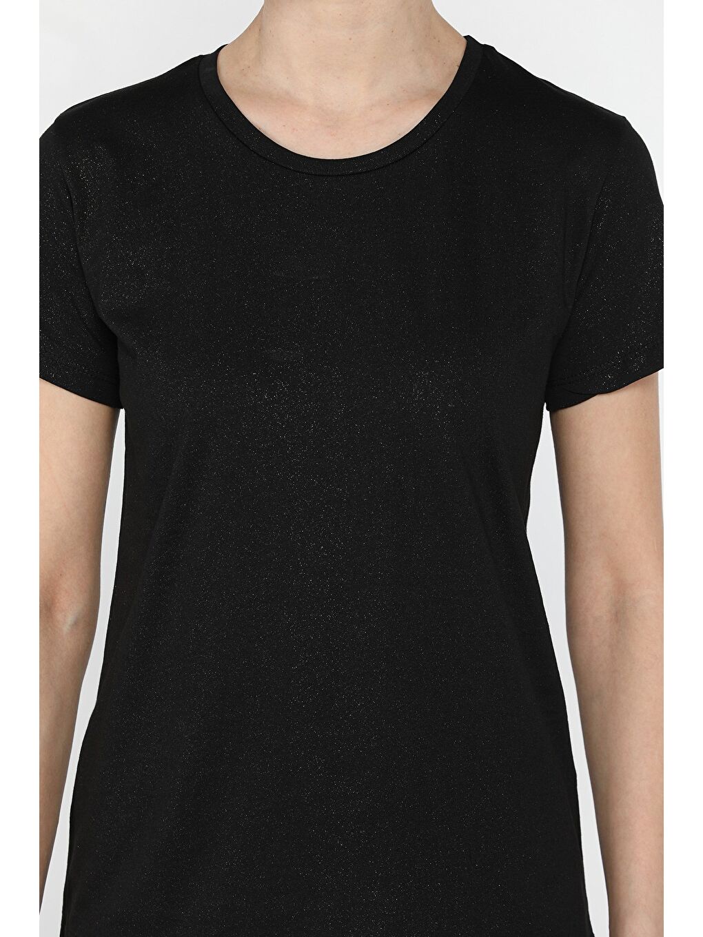 Siyah Kadın Bisiklet Yaka Basic Tişört-3