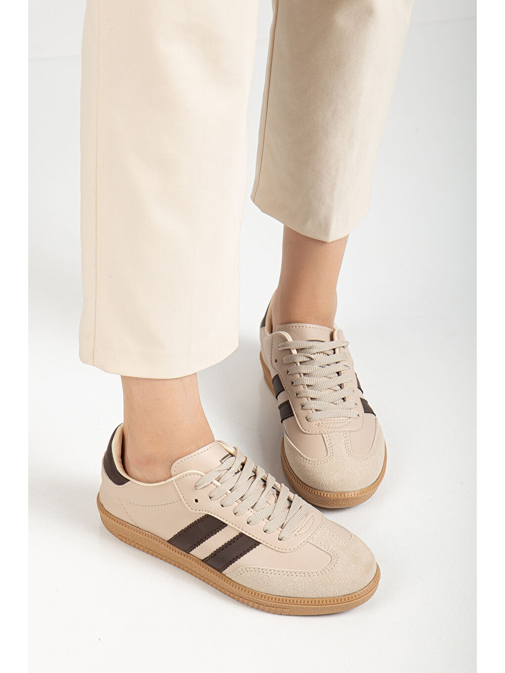 Bej Sanbo Günlük Ortopedik Kadın Sneaker Spor Ayakkabı-1