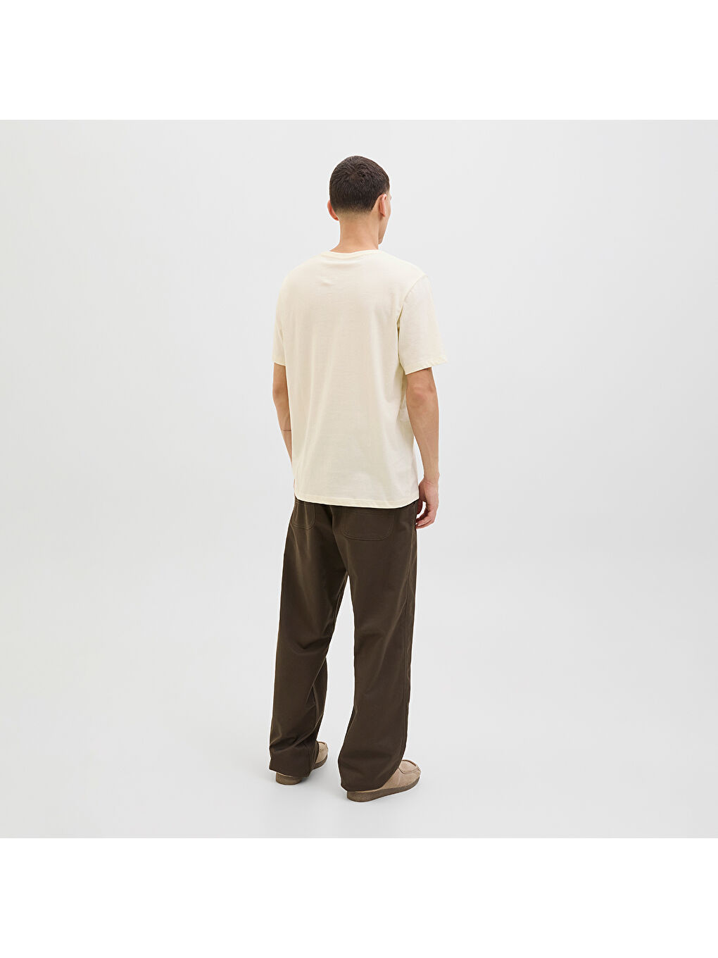 Relax Erkek Ekru Bisiklet Yaka Tişört-4