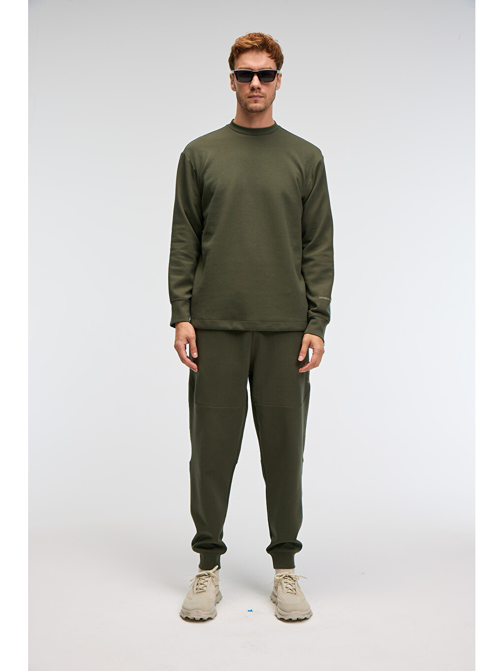 Erkek Kolu Baskılı Eteği Lastik Ve Stoperli Bisiklet Yaka Haki Sweatshirt-2