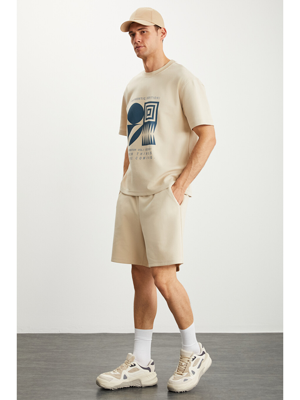 Ramadanp008 Erkek 75% Pamuk 25% Polyester Baskılı Bej T-shirt-4