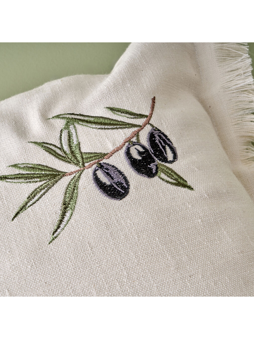 Olive Nakışlı Kırlent Kılıfı Bej (35x50 cm)-1