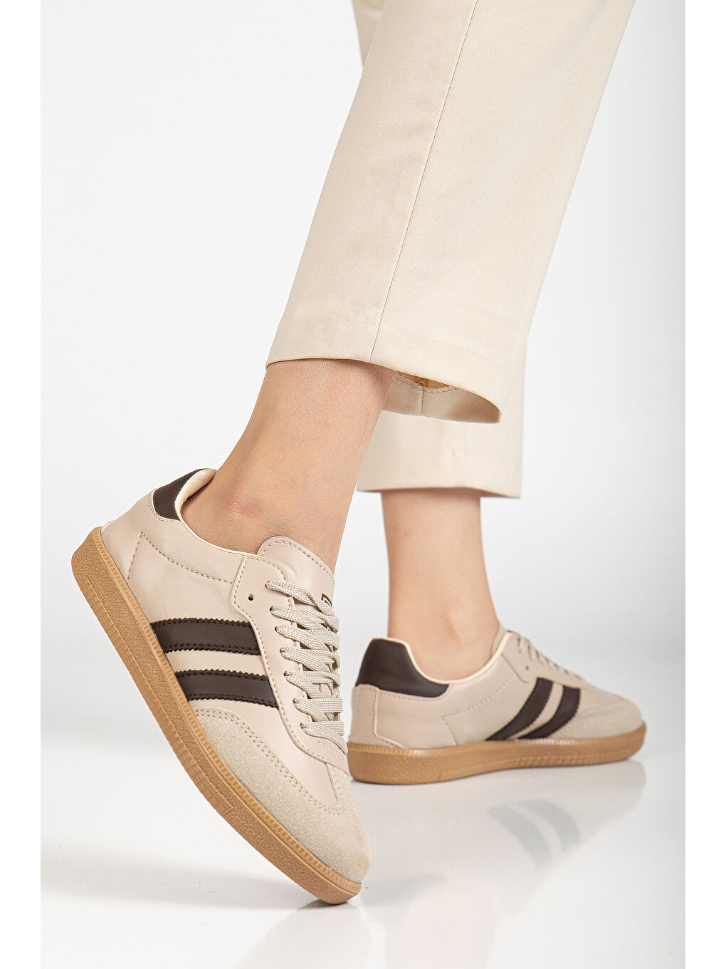 Bej Sanbo Günlük Ortopedik Kadın Sneaker Spor Ayakkabı-3