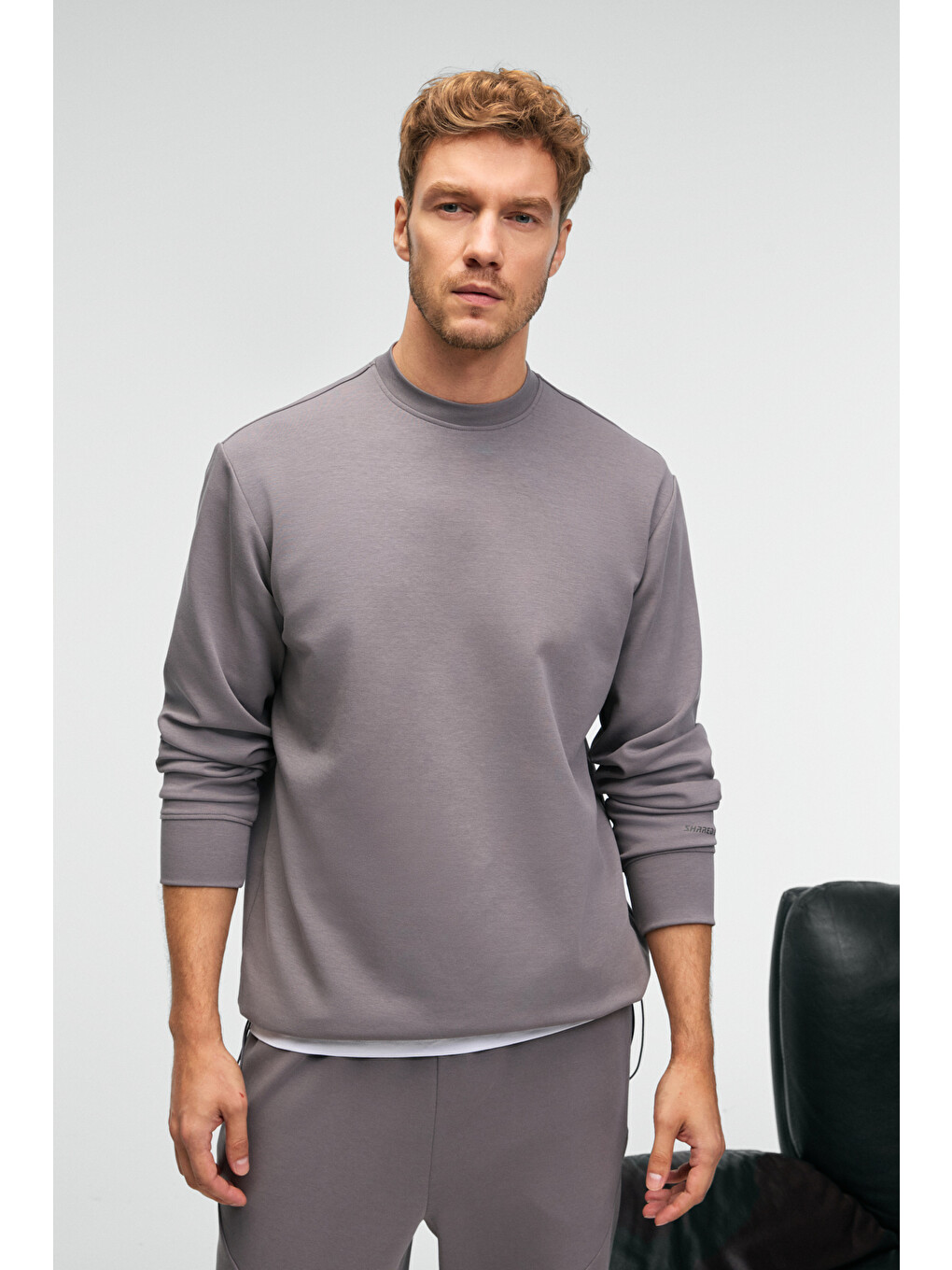 Edmund Erkek Kolu Baskılı Eteği Lastik Ve Stoperli Bisiklet Yaka Koyu Gri Sweatshirt