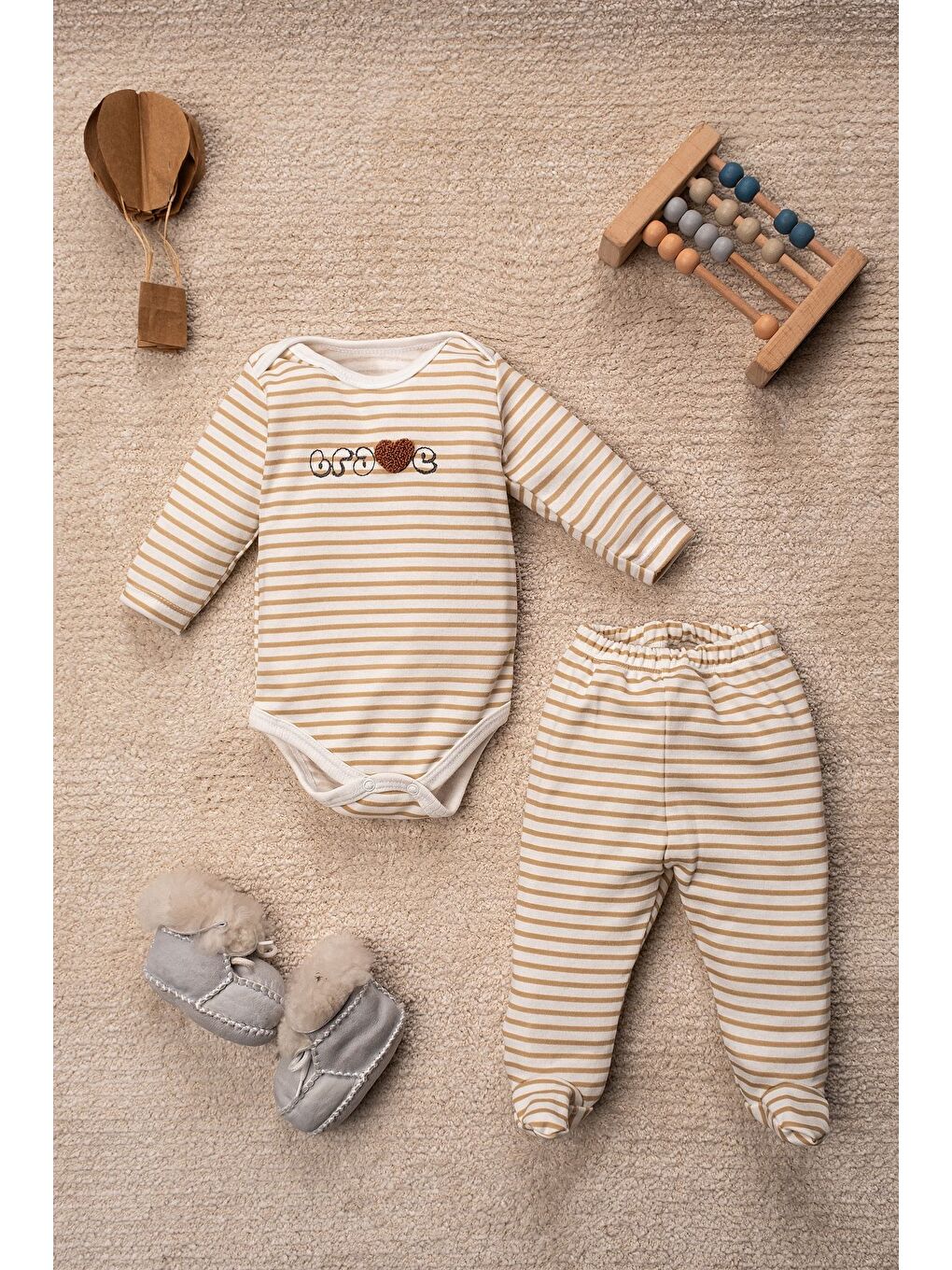 Kahverengi Geyik Desenli Alt Üst Bebek Takımı 6 Parça 3'lü Set-3