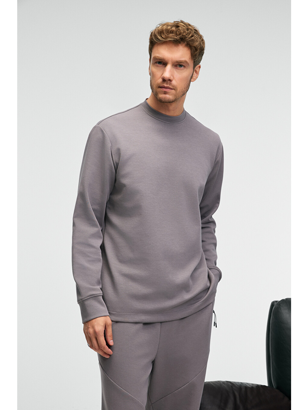 Edmund Erkek Kolu Baskılı Eteği Lastik Ve Stoperli Bisiklet Yaka Koyu Gri Sweatshirt-2