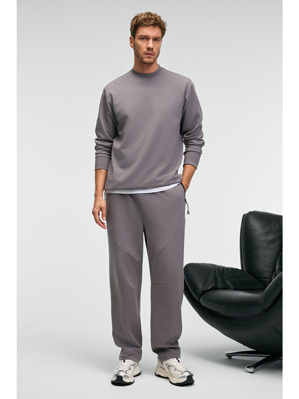 Edmund Erkek Kolu Baskılı Eteği Lastik Ve Stoperli Bisiklet Yaka Koyu Gri Sweatshirt-3