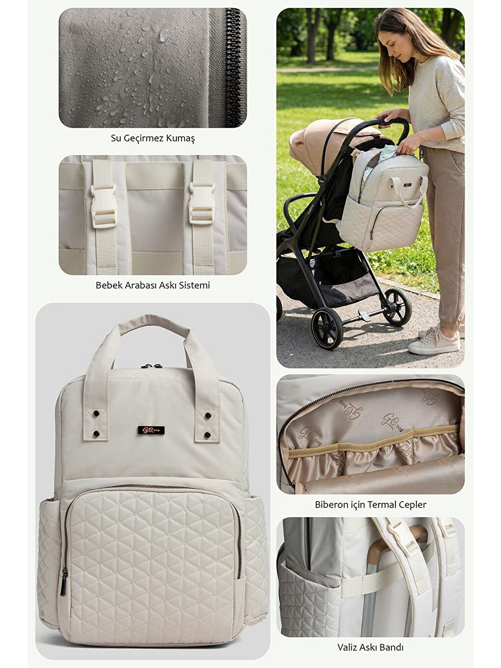 Go Bag Astoria Anne Bebek Bakım Çantası - Bej-5