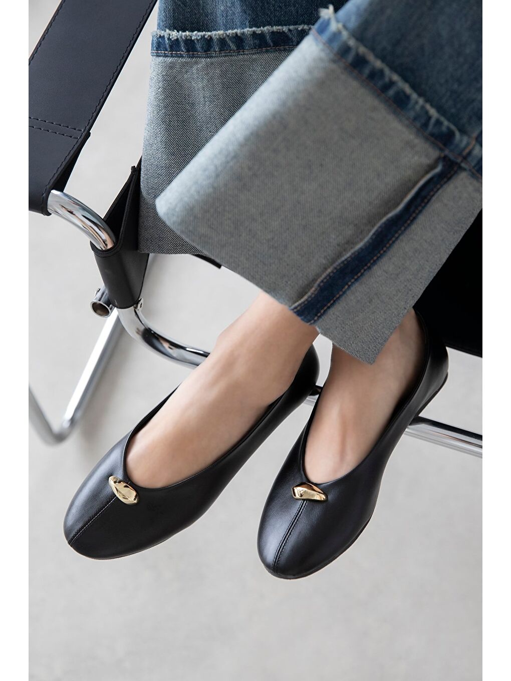 Brett Kadın Aksesuar Detay  Deri Babet Siyah-2