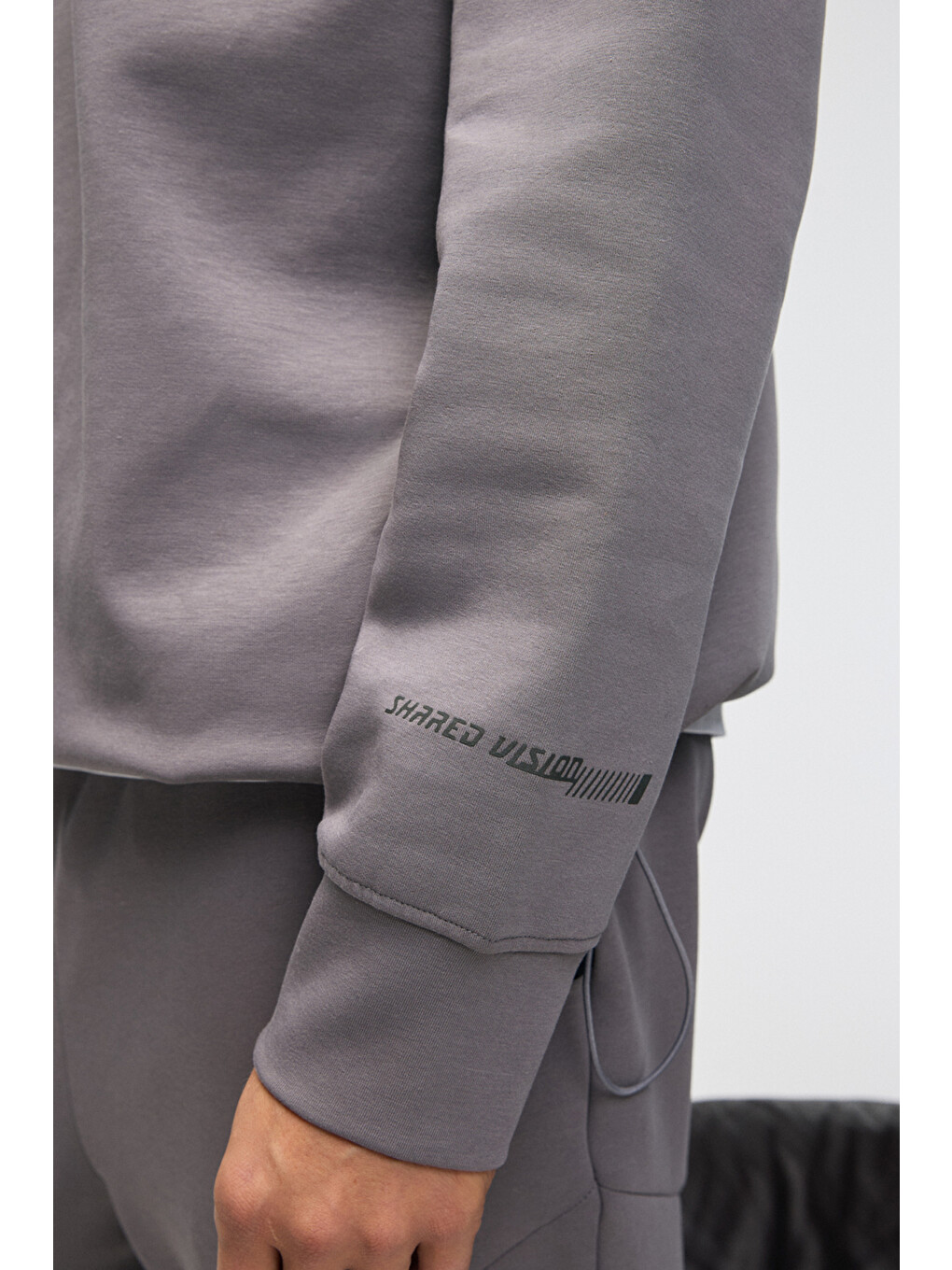 Edmund Erkek Kolu Baskılı Eteği Lastik Ve Stoperli Bisiklet Yaka Koyu Gri Sweatshirt-4