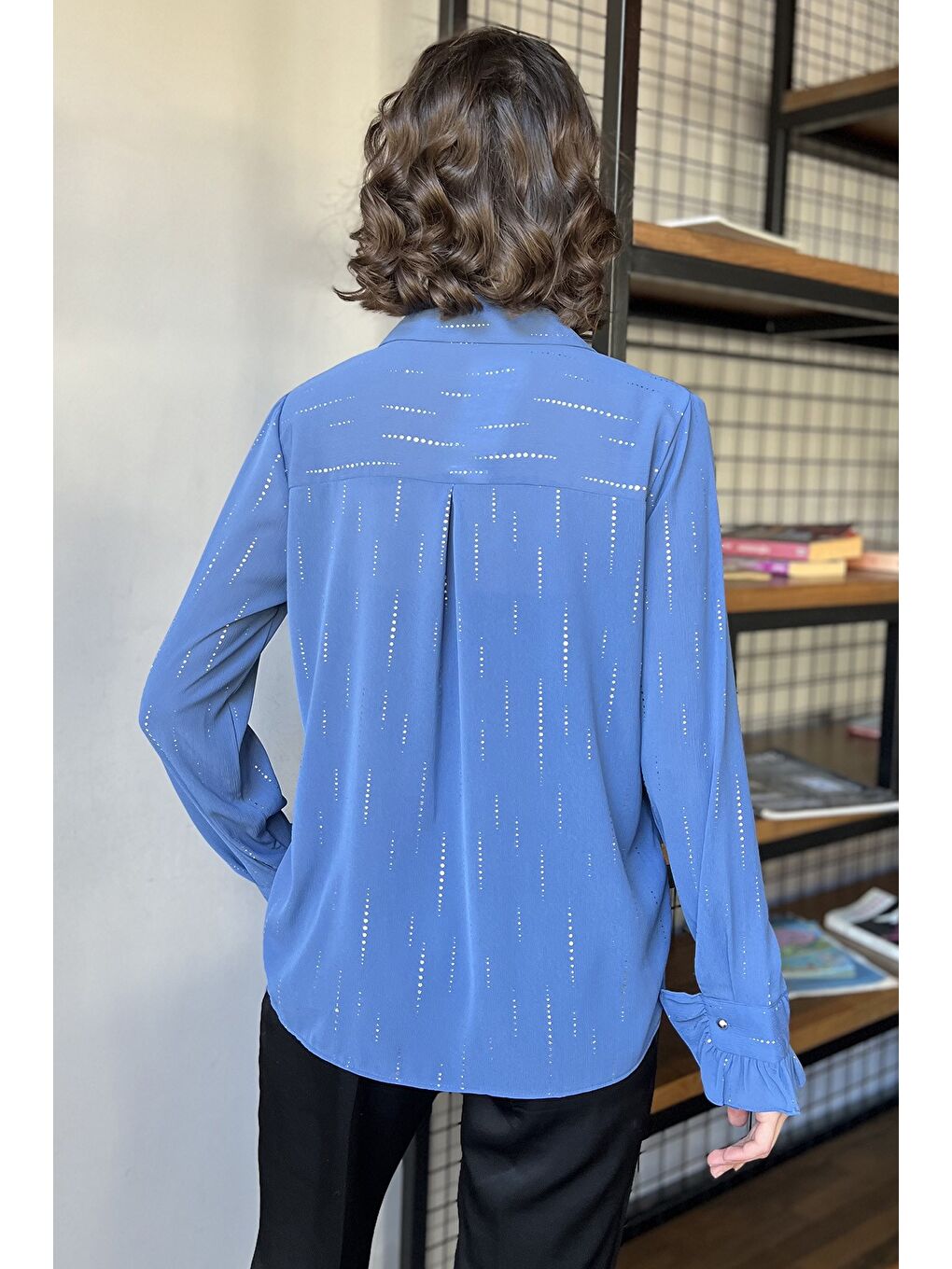 İndigo Kadın Volanlı İçlik Kombinli Gömlek-2