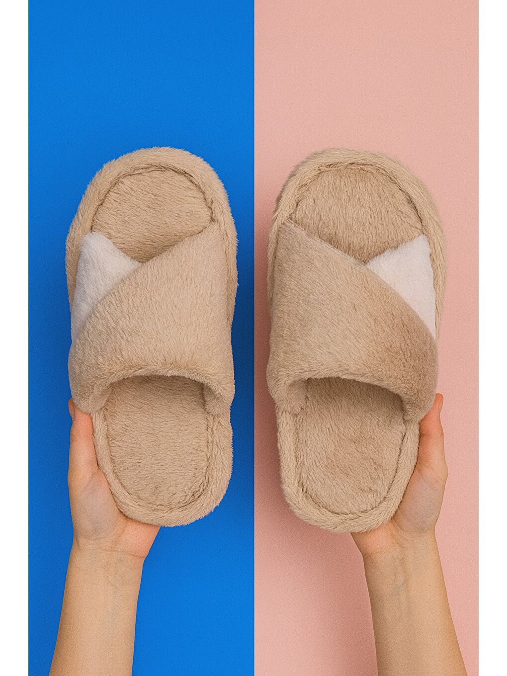 Bej SOFTIE Çapraz Kadın Ev Terliği Kışlık Terlik Sessiz Taban-1
