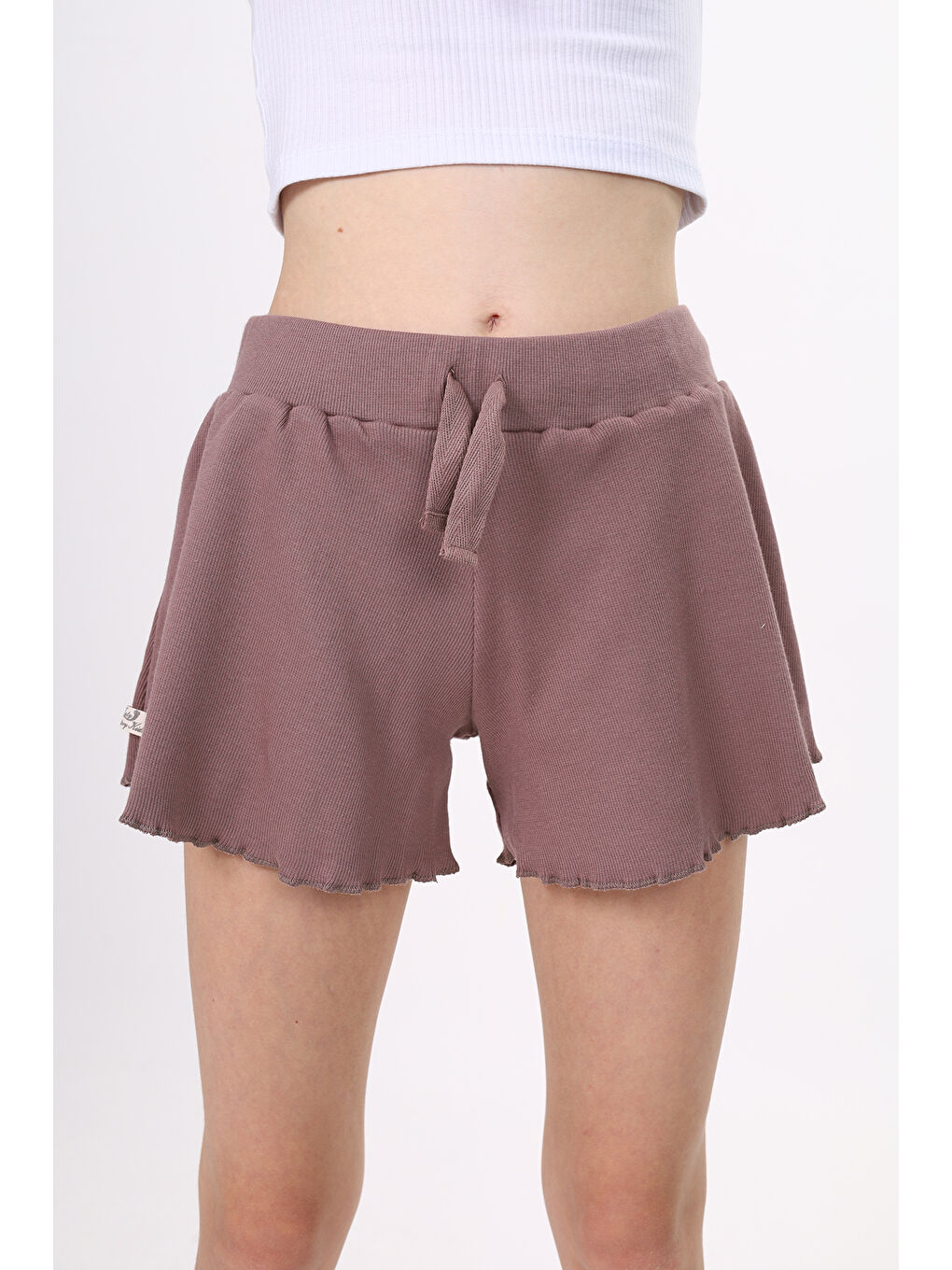 Kahverengi Kız Çocuk Fitilli Kumaş Şort