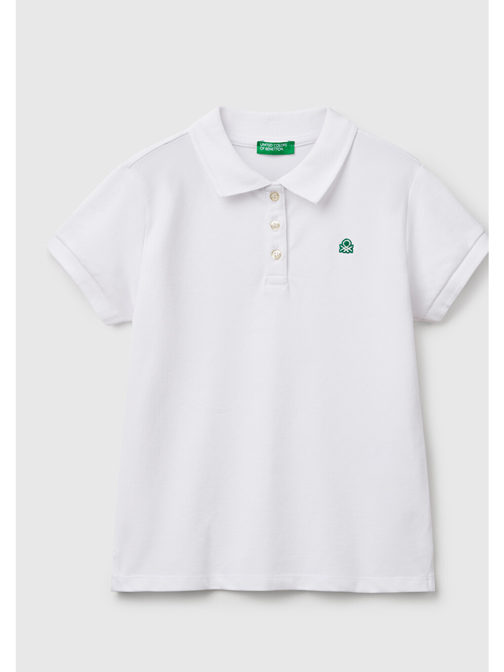Kız Çocuk Beyaz Logolu Pike Polo T-shirt