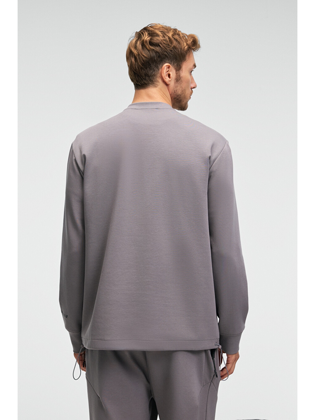 Edmund Erkek Kolu Baskılı Eteği Lastik Ve Stoperli Bisiklet Yaka Koyu Gri Sweatshirt-5
