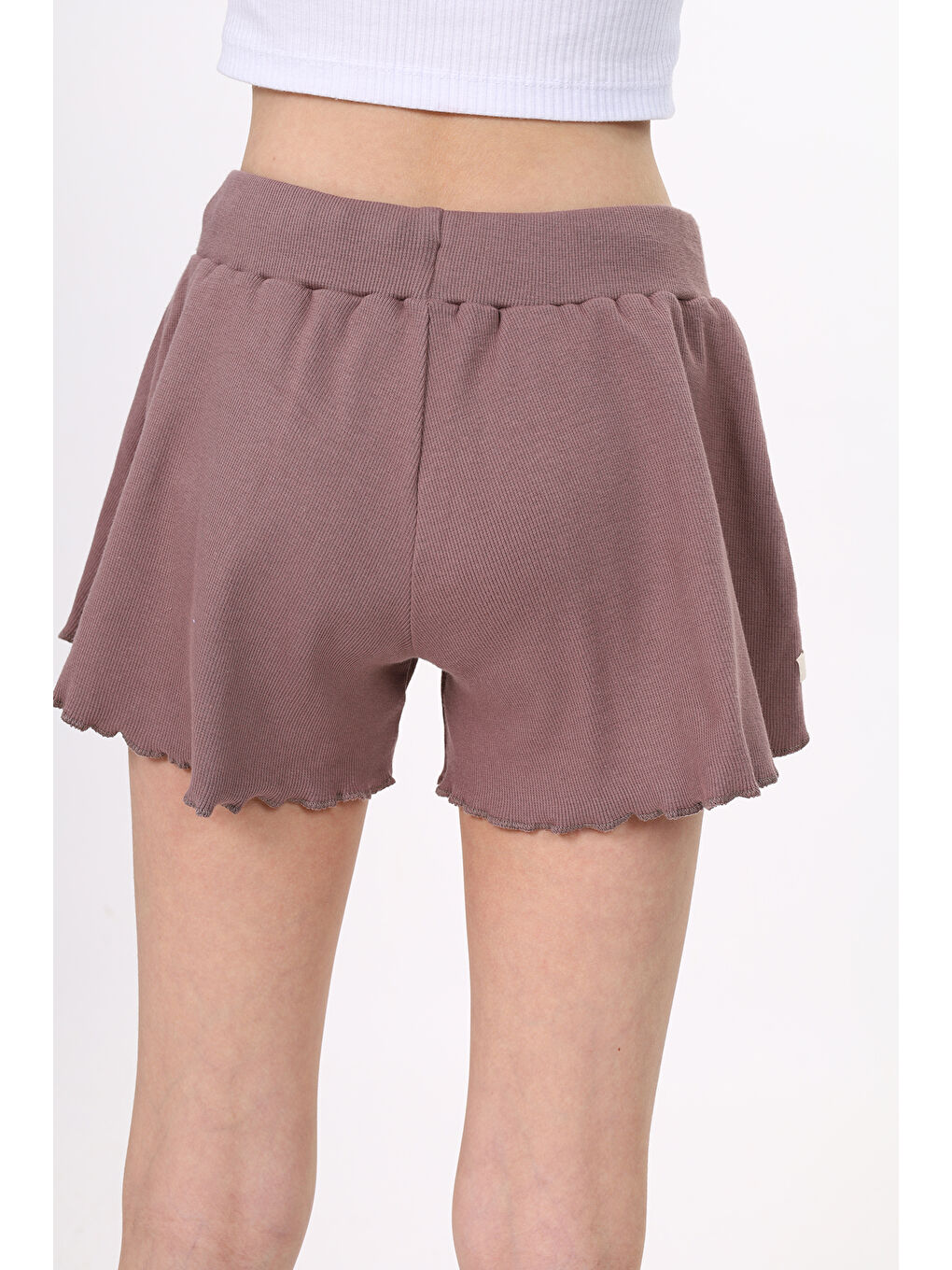 Kahverengi Kız Çocuk Fitilli Kumaş Şort-3