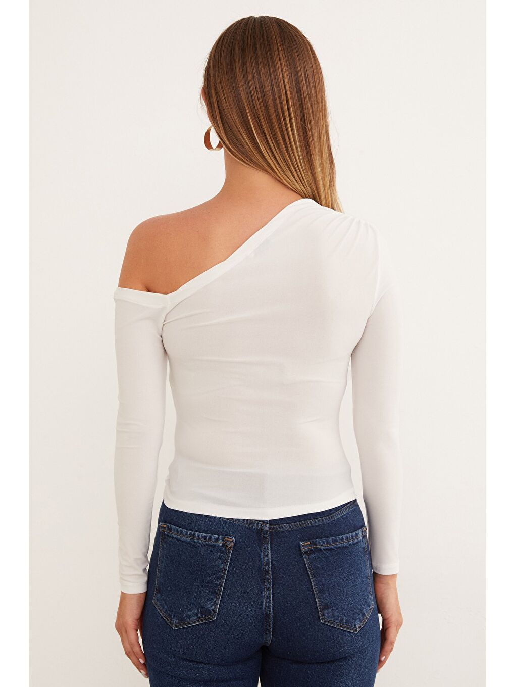 Ekru Basic Tek Omuz Bluz-3