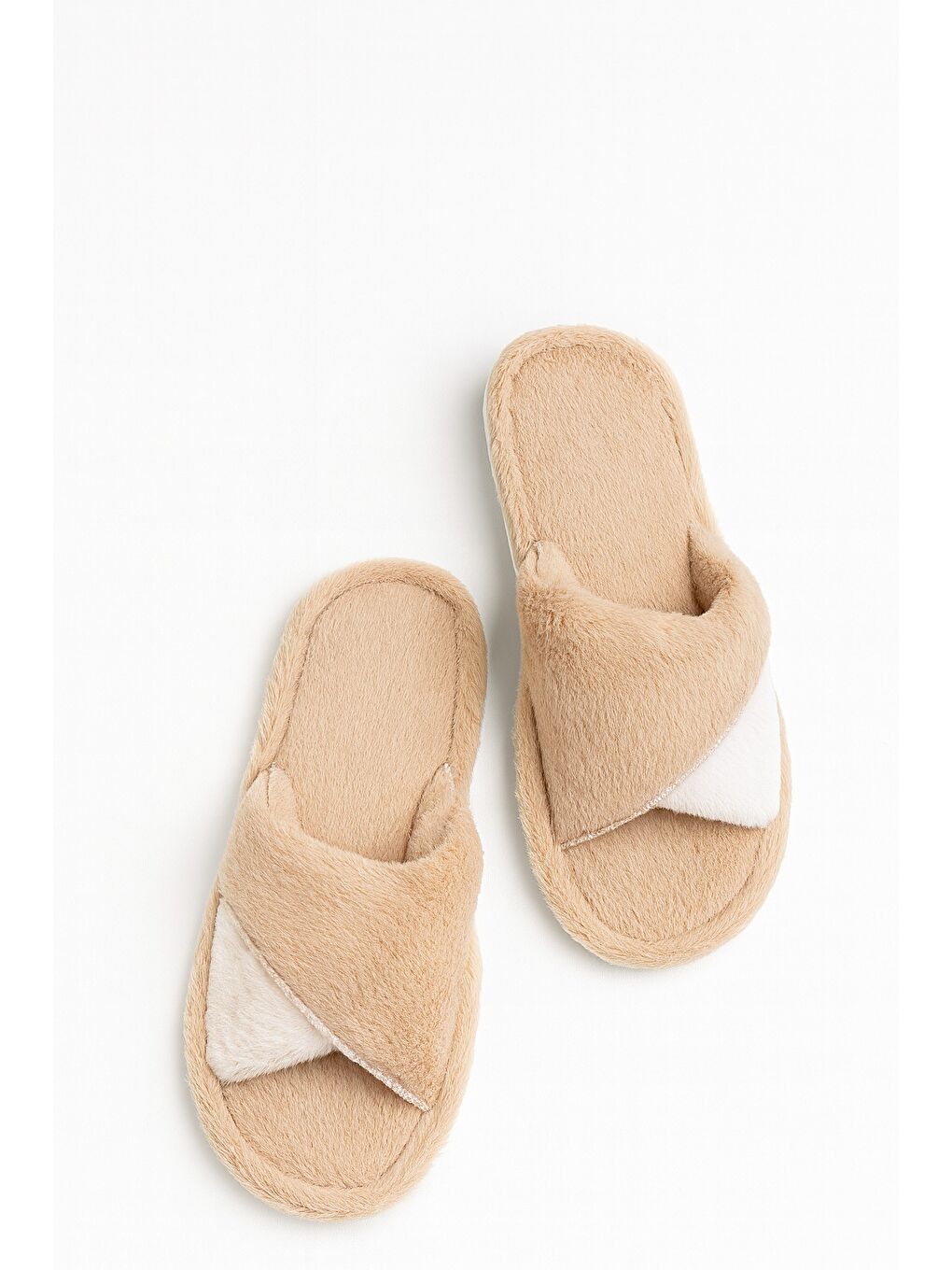 Bej SOFTIE Çapraz Kadın Ev Terliği Kışlık Terlik Sessiz Taban-9