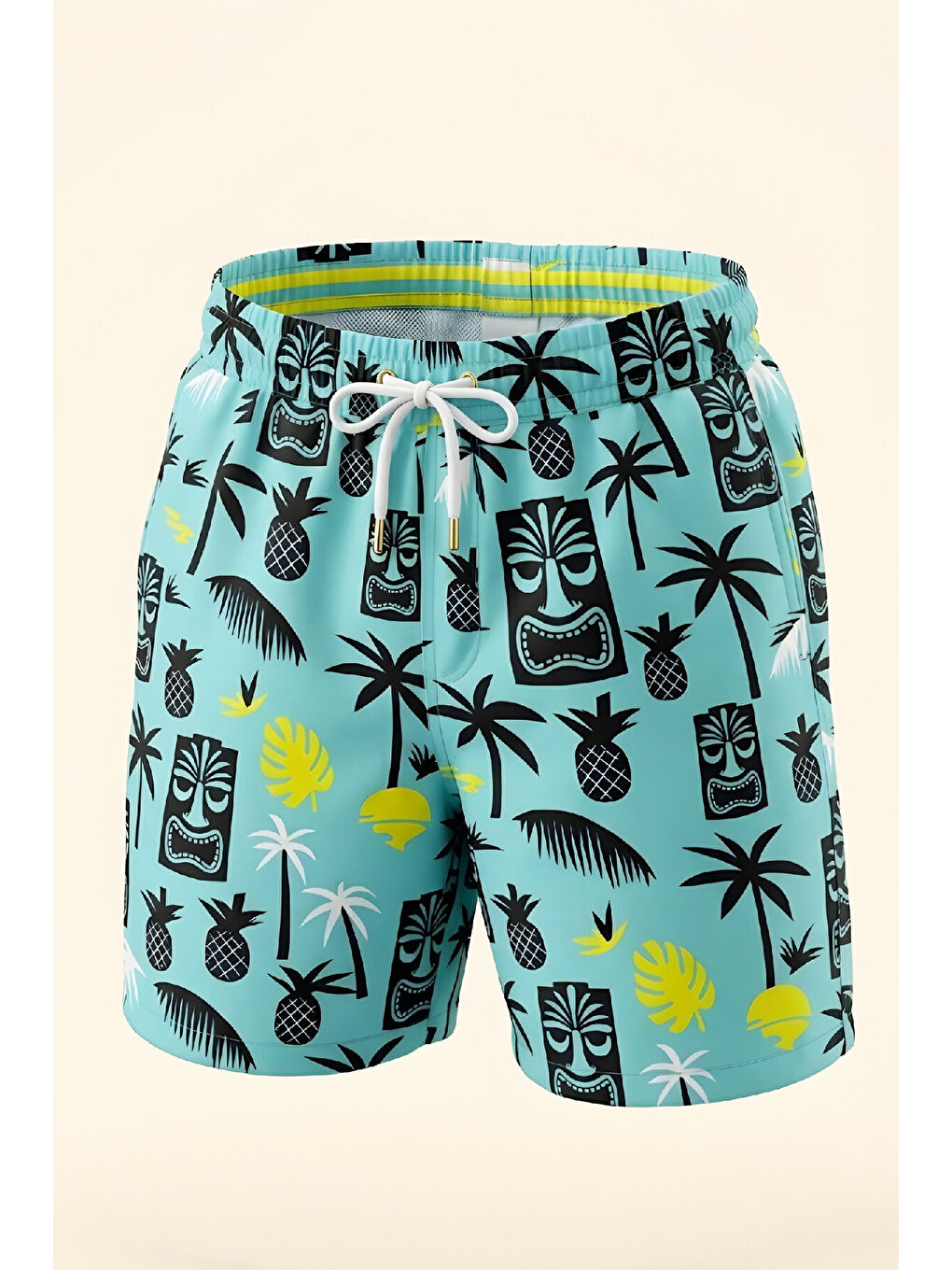 Yeşil Erkek Çocuk Fermuar Cepli ve Desenli Deniz&Havuz Şortu 4-15 Yaş 12613B