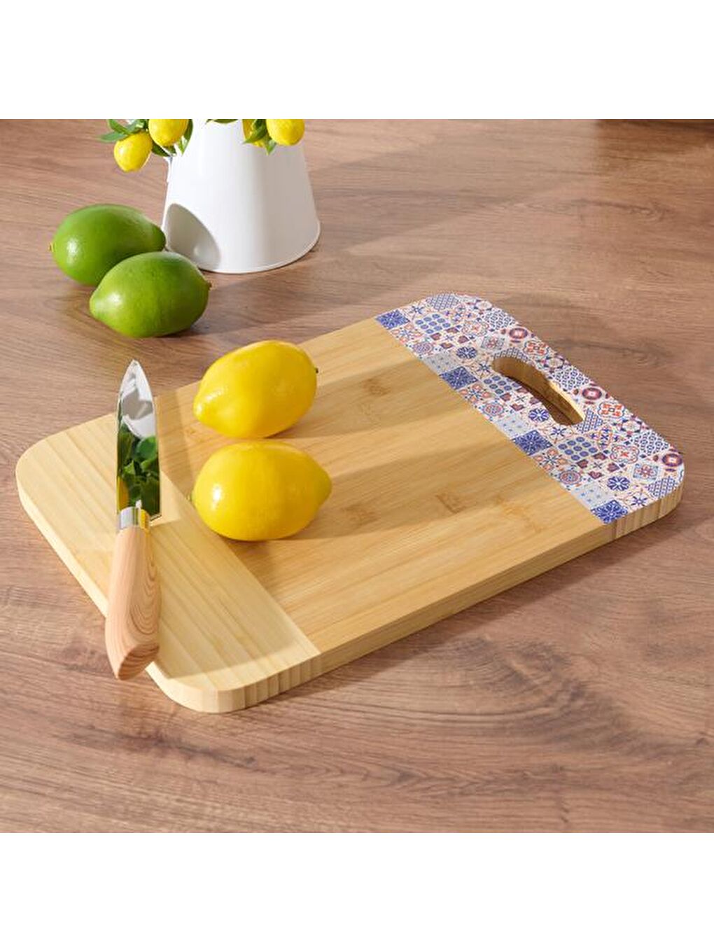 Desenli Bambu Kesme Tahtası - Bej - 36x25,5 cm