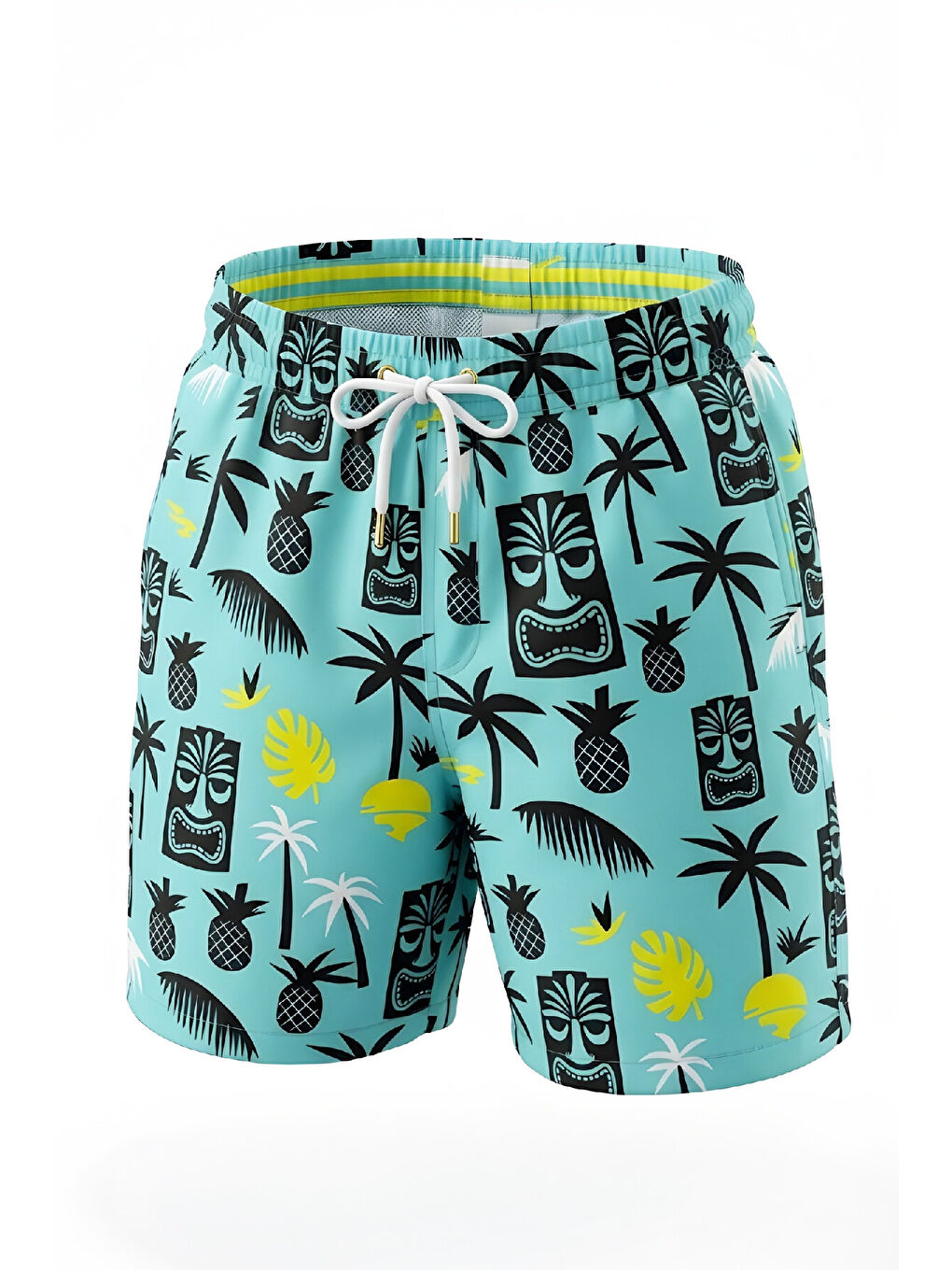 Yeşil Erkek Çocuk Fermuar Cepli ve Desenli Deniz&Havuz Şortu 4-15 Yaş 12613B-1