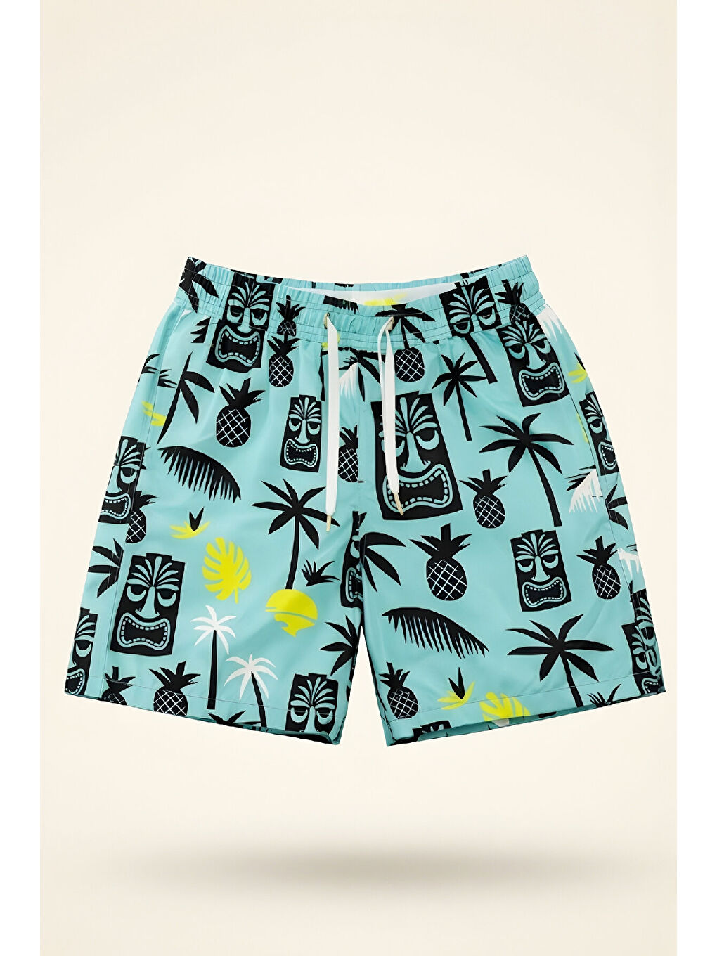 Yeşil Erkek Çocuk Fermuar Cepli ve Desenli Deniz&Havuz Şortu 4-15 Yaş 12613B-2