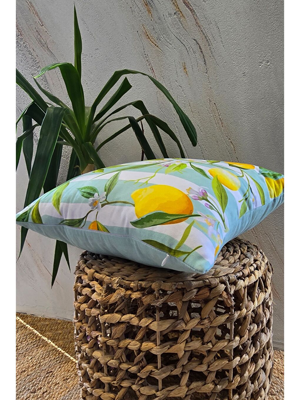 Sarı Limon Desen -Düz  Sade Panoroma  4 lü Dekoratif Kırlent Kılıfı 45x45-1