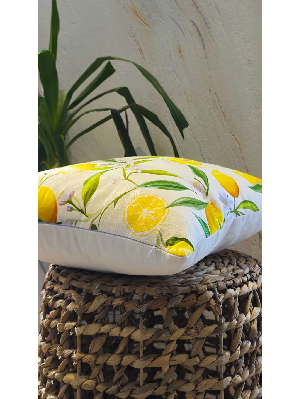 Sarı Limon Desen -Düz  Sade Panoroma  4 lü Dekoratif Kırlent Kılıfı 45x45-3