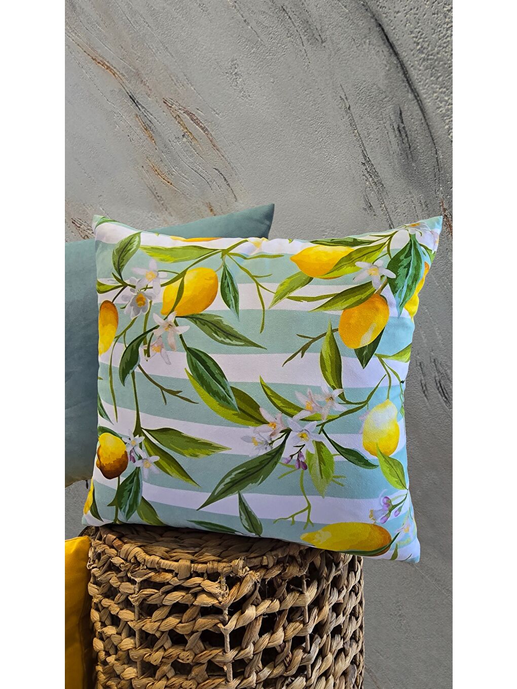 Sarı Limon Desen -Düz  Sade Panoroma  4 lü Dekoratif Kırlent Kılıfı 45x45-5