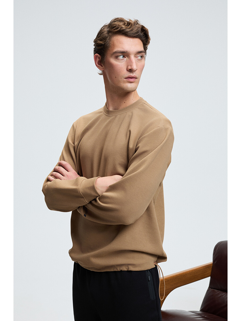 Bej Edmund Erkek Kolu Baskılı Eteği Lastik Ve Stoperli Bisiklet Yaka Vizon Sweatshirt-4