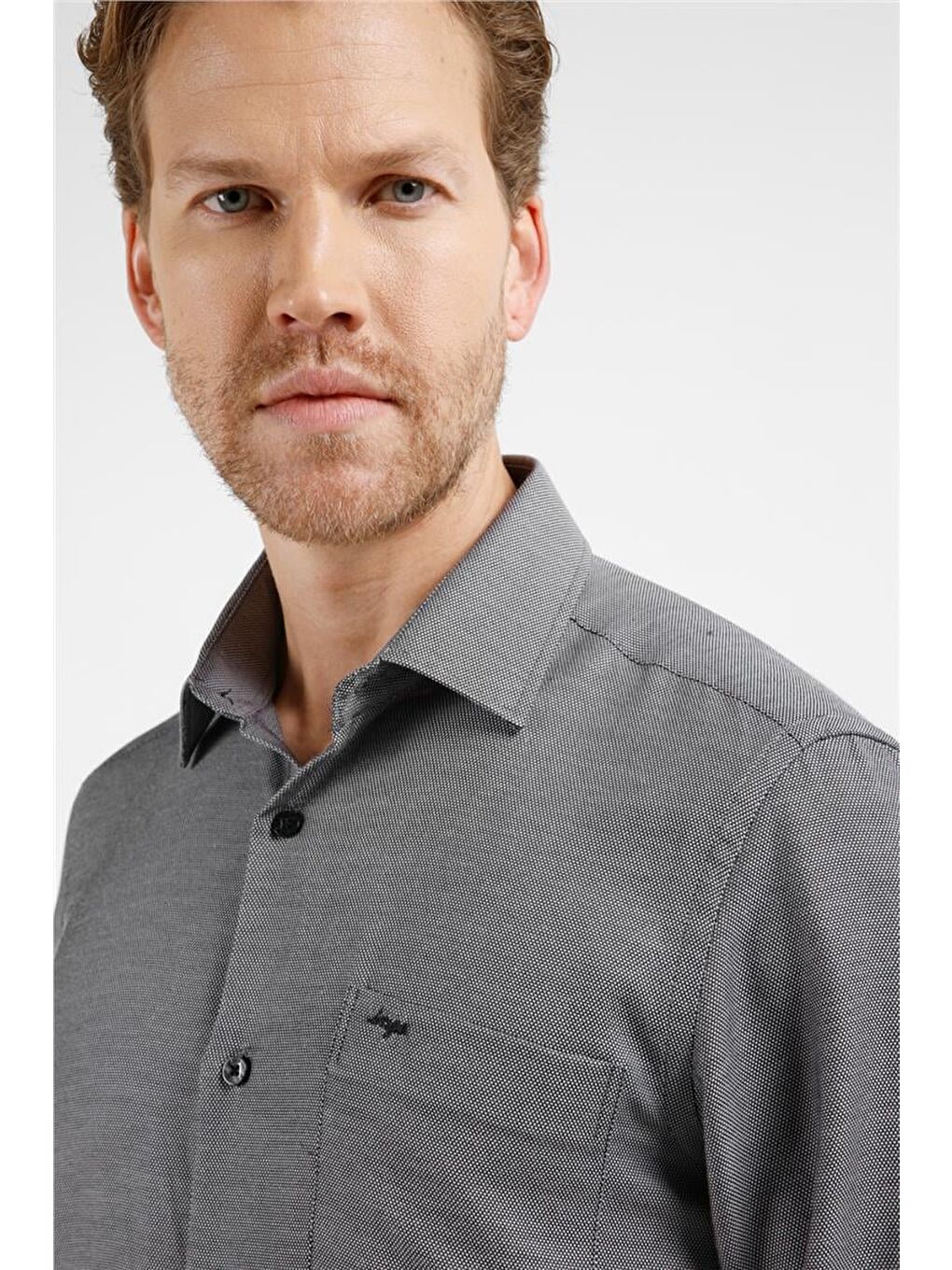 Siyah  Sert Yaka Uzun Kol Cepli Comfort Fit Pamuklu Gömlek 1004255223-4