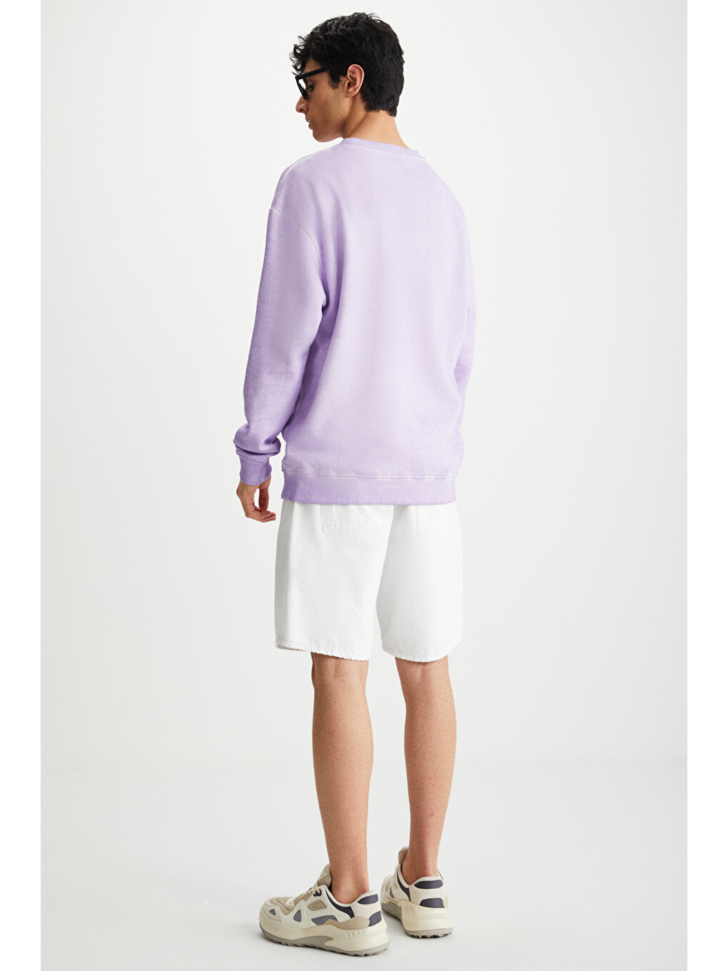 Blandon Erkek Bisiklet Yaka İçi Polarlı Baskı Detaylı Yıkamalı Lila Sweatshirt-4