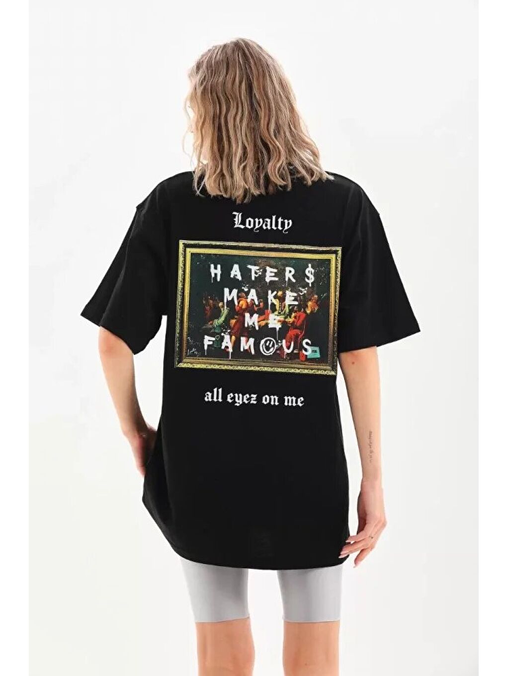 Unisex Baskılı Oversize T-Shirt - Siyah-1