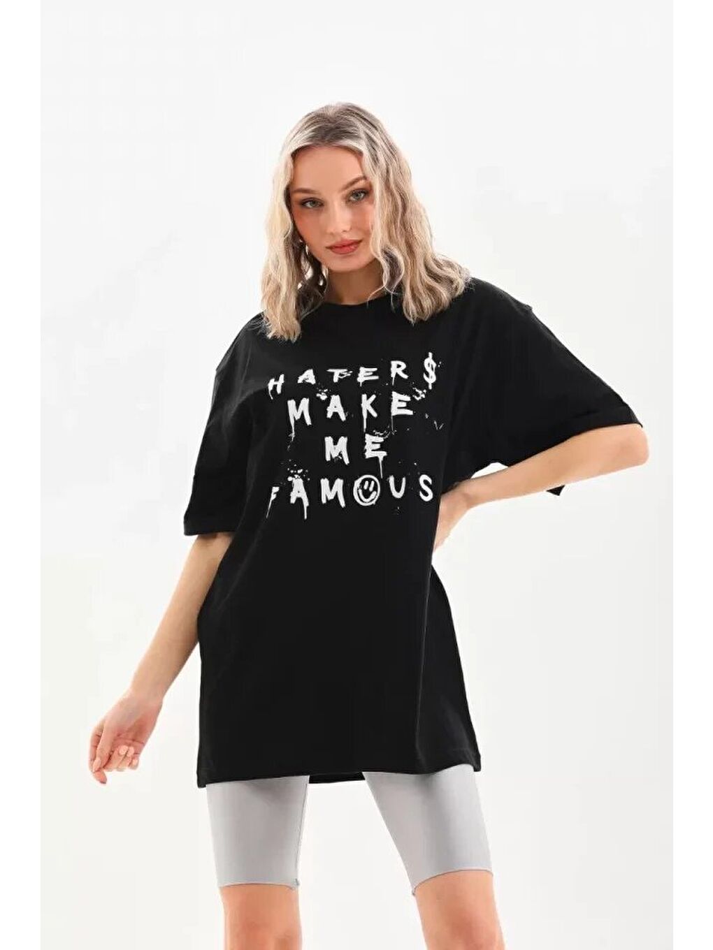Unisex Baskılı Oversize T-Shirt - Siyah-2
