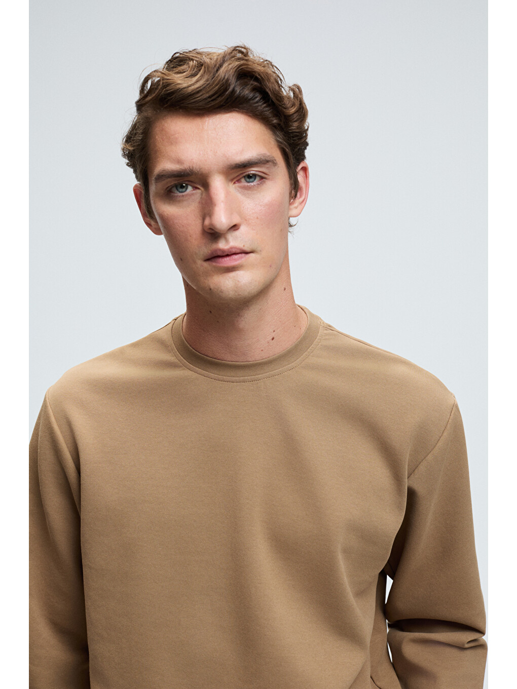 Bej Edmund Erkek Kolu Baskılı Eteği Lastik Ve Stoperli Bisiklet Yaka Vizon Sweatshirt-5