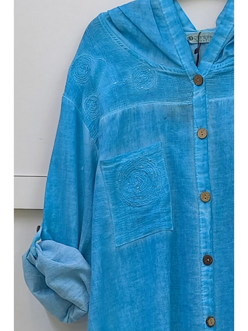 Turkuaz 3/4 Kol Düğmeli Cepli Önü Nakışlı Casual Dokuma Ceket 70 65-2