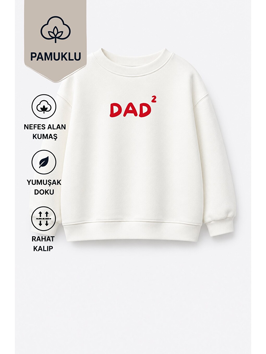 Ekru Unisex Çocuk Baba Baskılı 3 İplik Kumaş Pamuklu Sweatshirt-2